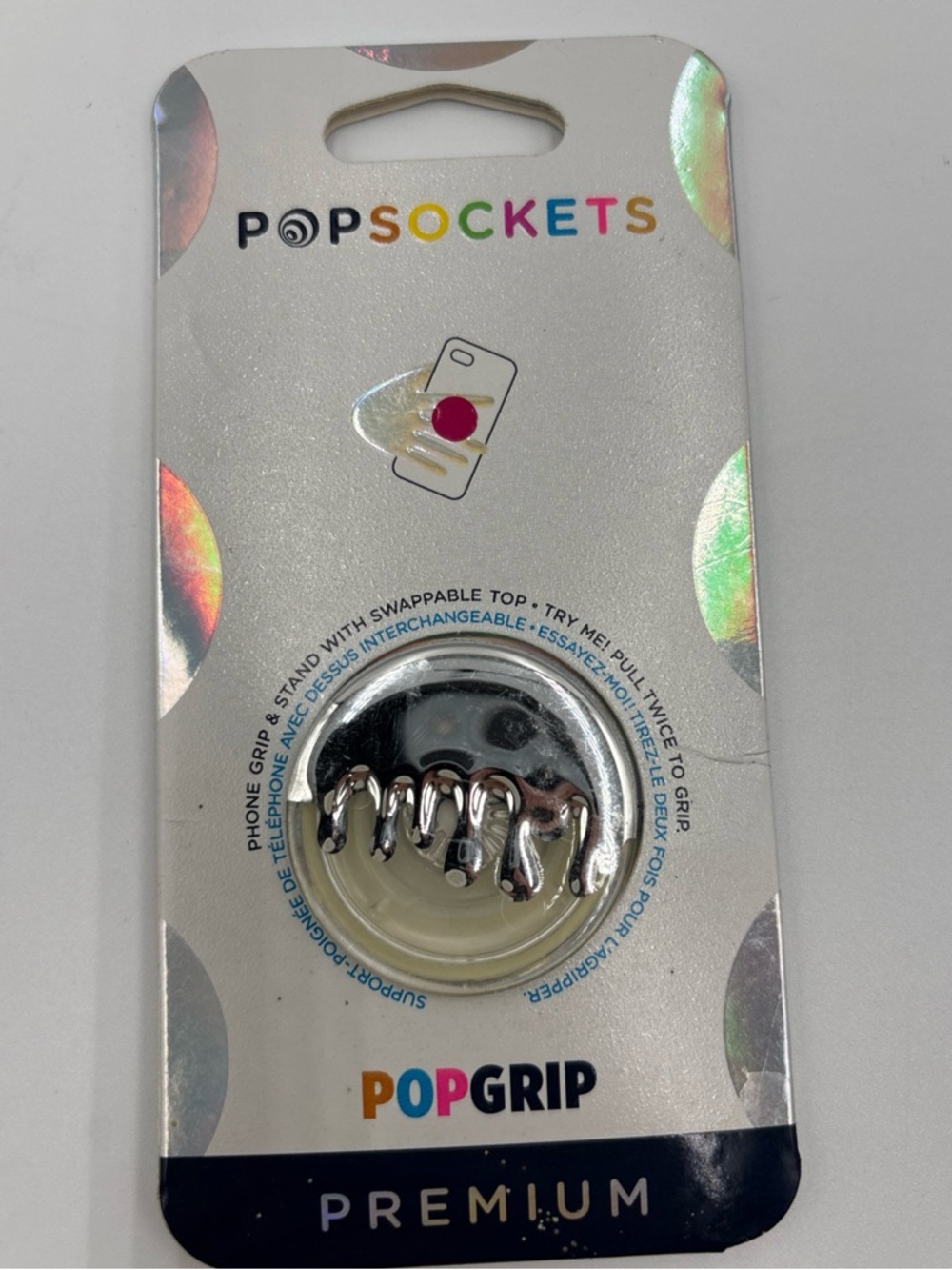 PopSocket Chrome Holographic Swappable Phone Grip - Silver/Iridescent